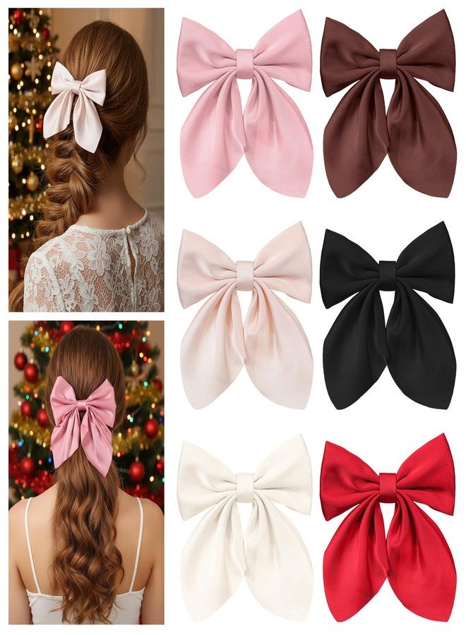 DOPENSPI 6 Pcs Hair Bows for Women, Cute Bow Hair Clips with Long Tail Silky Satin Hair Bows Ribbon Alligator Clips Accessories for Women Chirstmas Gifts - Image 1